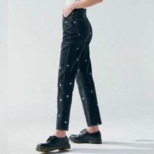 PacSun Black Daisy Embroidered High Rise Straight Jeans Size 27